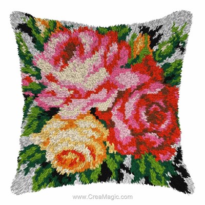 Kit coussin point noué trois roses - Orchidea