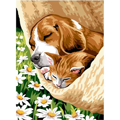 Chien et chat dans le hamac canevas - Margot