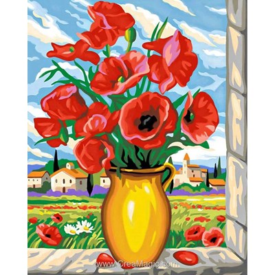 Kit broderie diamant Diamond Painting poppies on the window