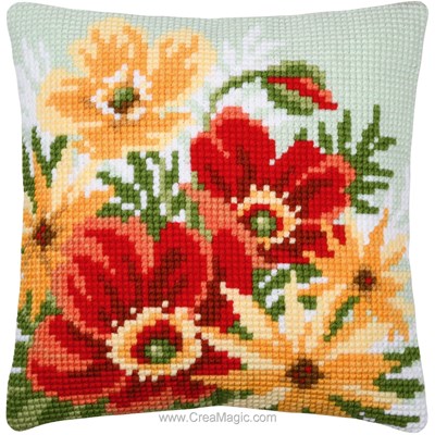 Coussin point de croix Bouquet coquelicots 2 - Vervaco