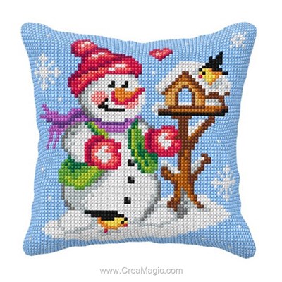 Coussin bonhomme de neige et le nichoir au point de croix d'Orchidea