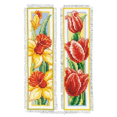 Marque-page à broder les tulipes et jonquilles - lot de 2 - Vervaco