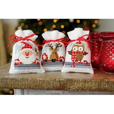 Kit sachet de senteur copains de noël - lot de 3 à broder - Vervaco