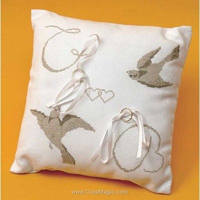 Coussin Mariage duo d'oiseaux à broder au point de croix - Planète Mauve