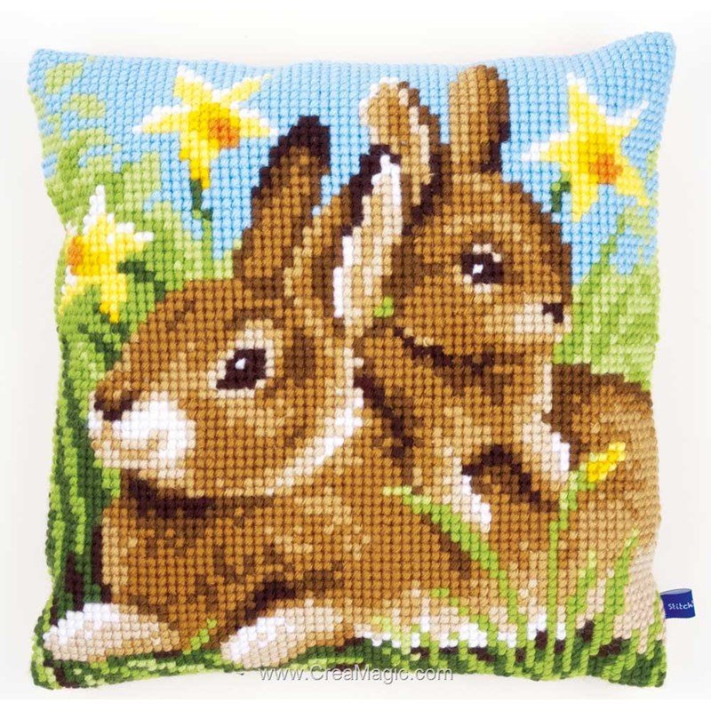 Kit Point De Croix "Lapin Fille" - Complet (toile, Fils, Aiguille, Modèle) - Neuf