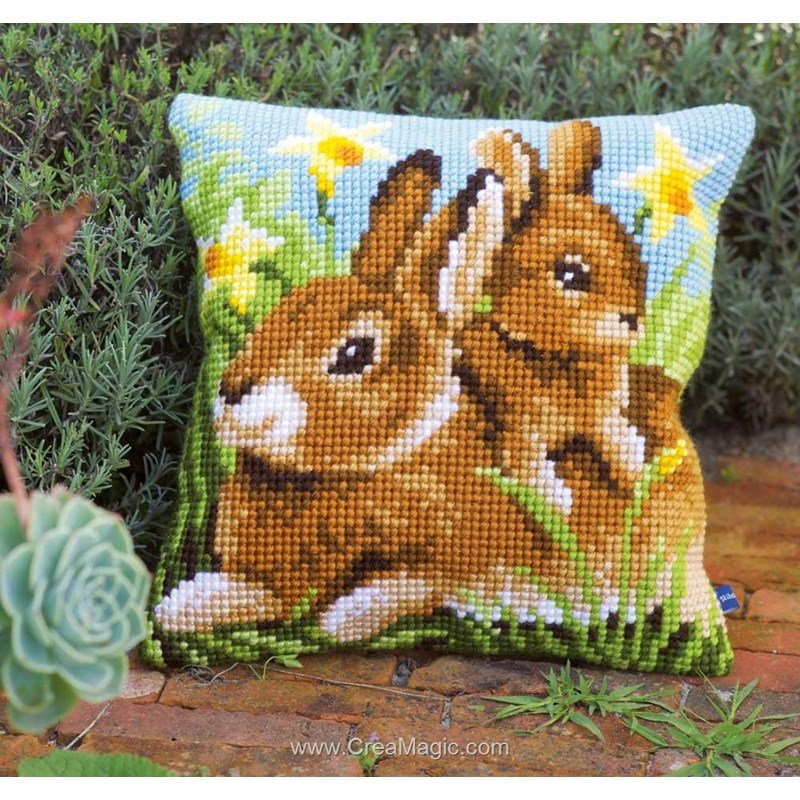 Kit de Point de Croix- Bébé et son Lapin en Peluche - Vervaco | Les