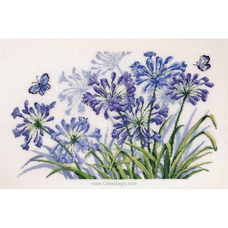 Kit Point De Croix Permin Fleurs De Pommier - 29x19cm, Toile Aida 14ct, Diagramme