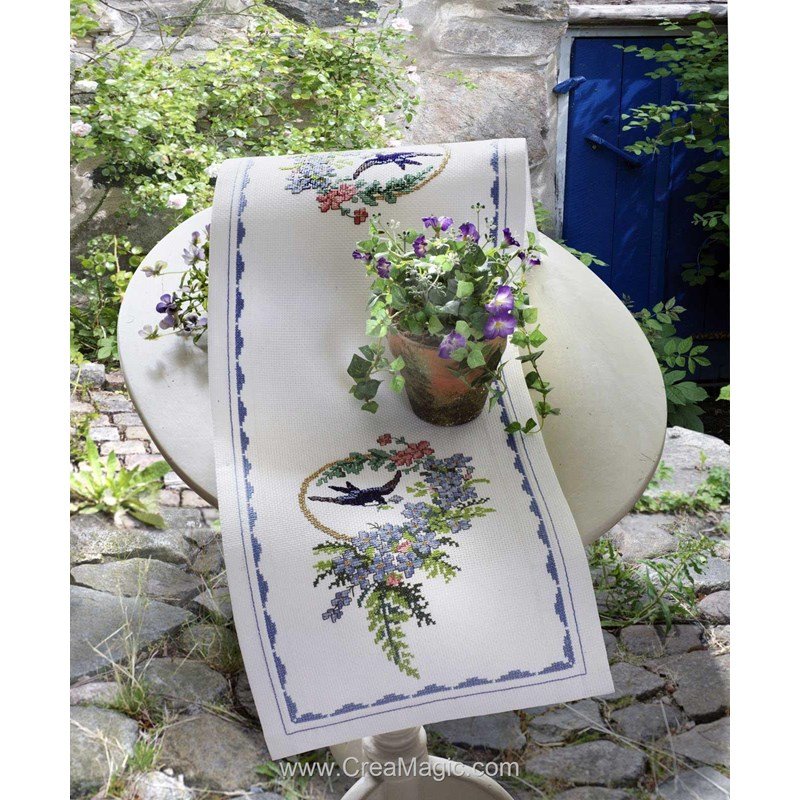 Kit chemin de table bluefinches in a circle runner à broder - Anchor