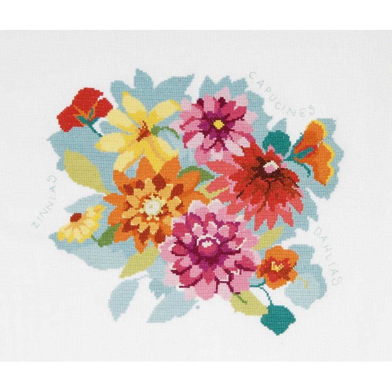 Kit De Point De Croix Hortensias - Bouquet De Fleurs à Broder