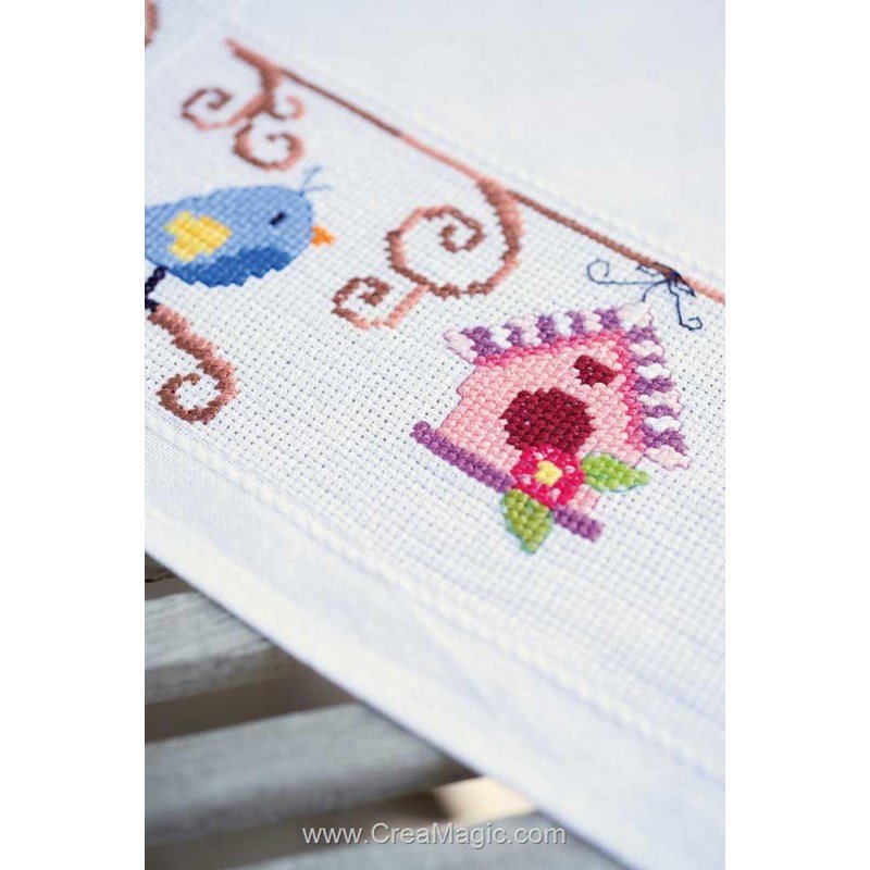 Nappe - Broderie vintage au point de croix - Centre de table - France