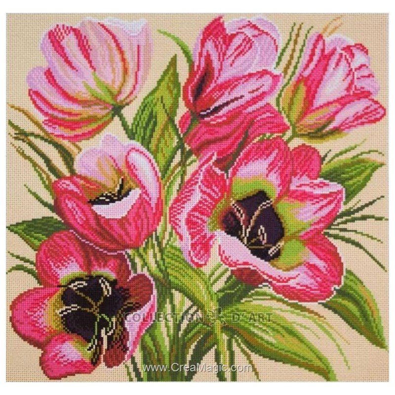 Toile Aida Imprimée Collection D'Art - Pivoines Dans Le Jardin - Réf. PA1347 - 14ct