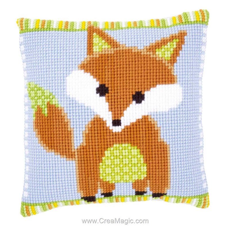 Broderie Macramé Vintage – Renard Au Point De Croix, Art Mural 53x36 Cm