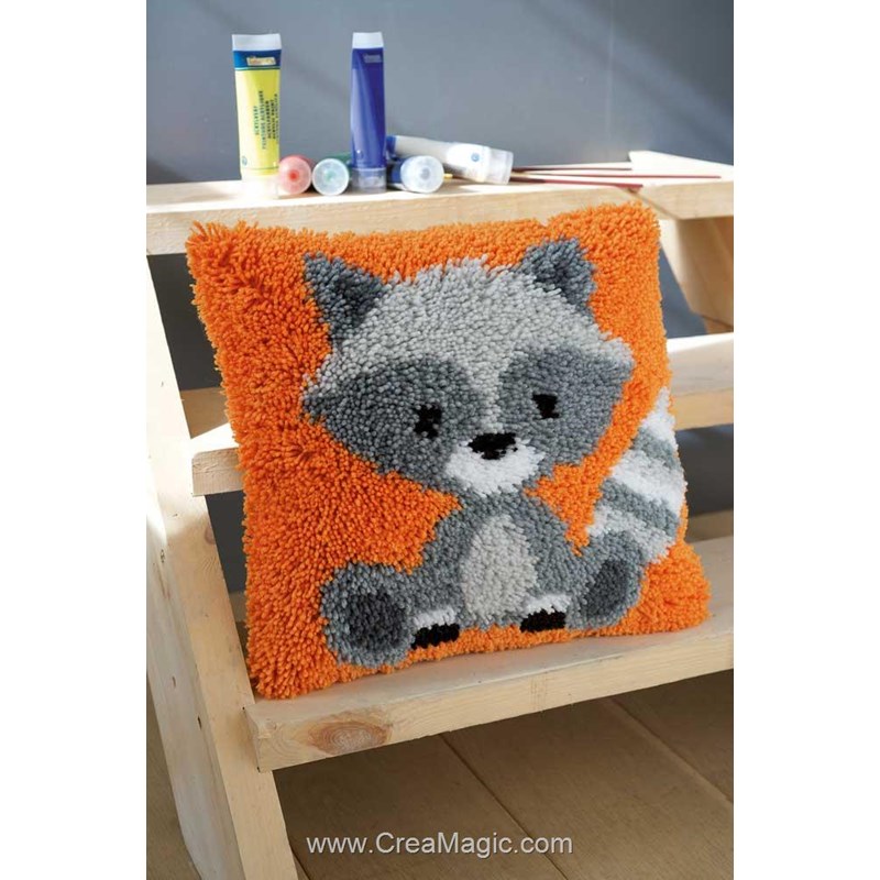 Kit Crochet à Loquet Coussin Écureuil Sur Branche 43x43cm - Tapis Point Noué Pour Adultes Et Débutants