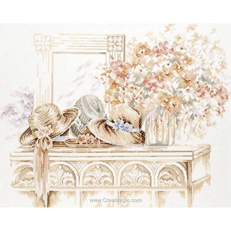 Kit Broderie Point De Croix Compté Lanarte - Dame Au Rouge à Lèvres 33x45 Cm - Loisir Créatif DIY Complet Adulte