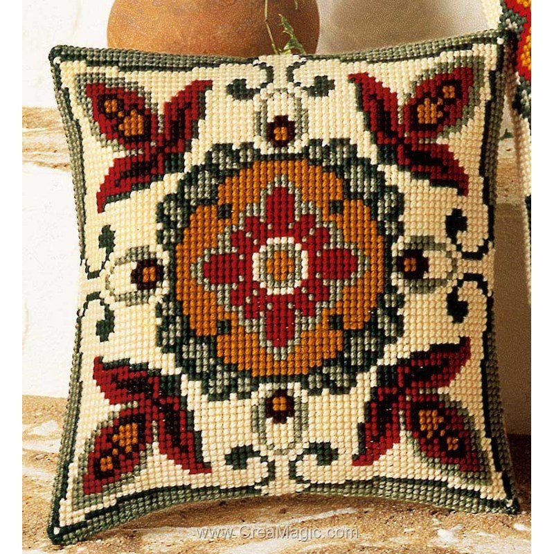 Vervaco coussin point de croix géométrie vert et rouge