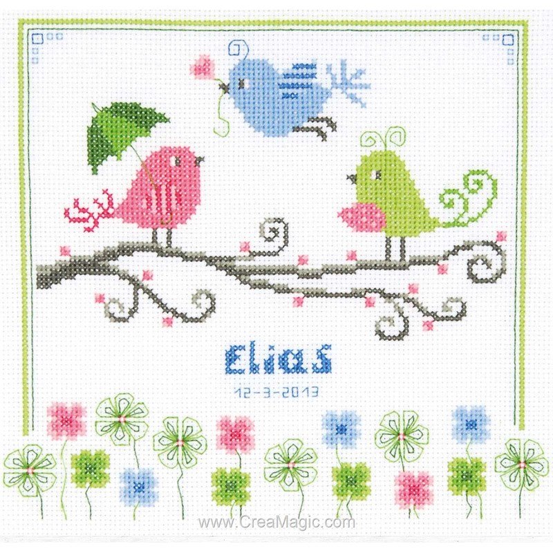 Broderie Bebe Gaies Petits Oiseaux De Vervaco Pn