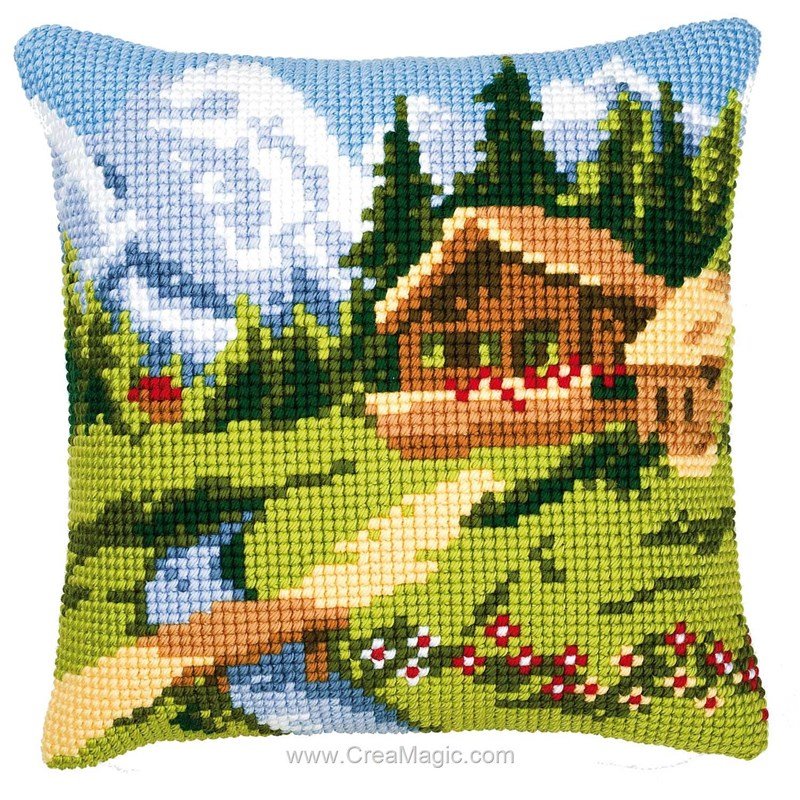Coussin chat de profil au point de croix - Vervaco