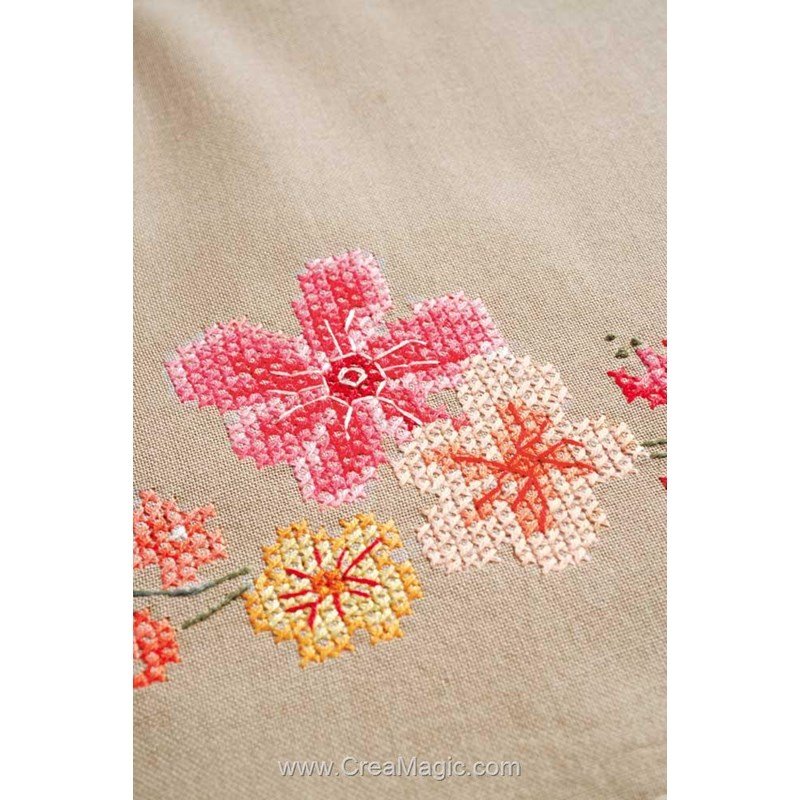Set De Nappe à Broder VERVACO Blumenflum – Tissu Imprimé, Point Plat, 80x8 Cm