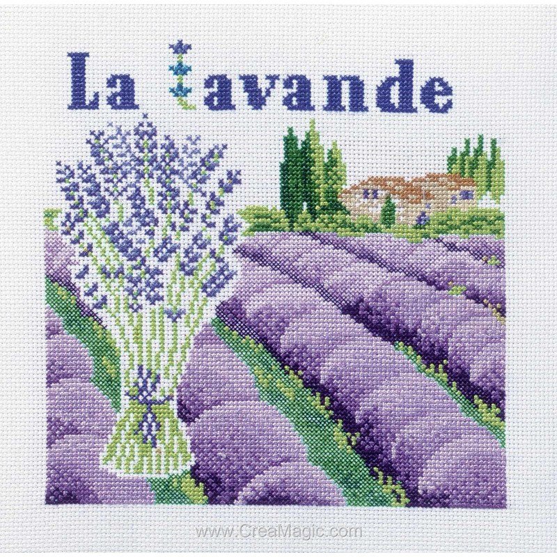 Kit Point De Croix Chemin De Table Lavande Luca-S – Toile 75x46cm, Modèle Compté, Inclus Fil Et Aiguille