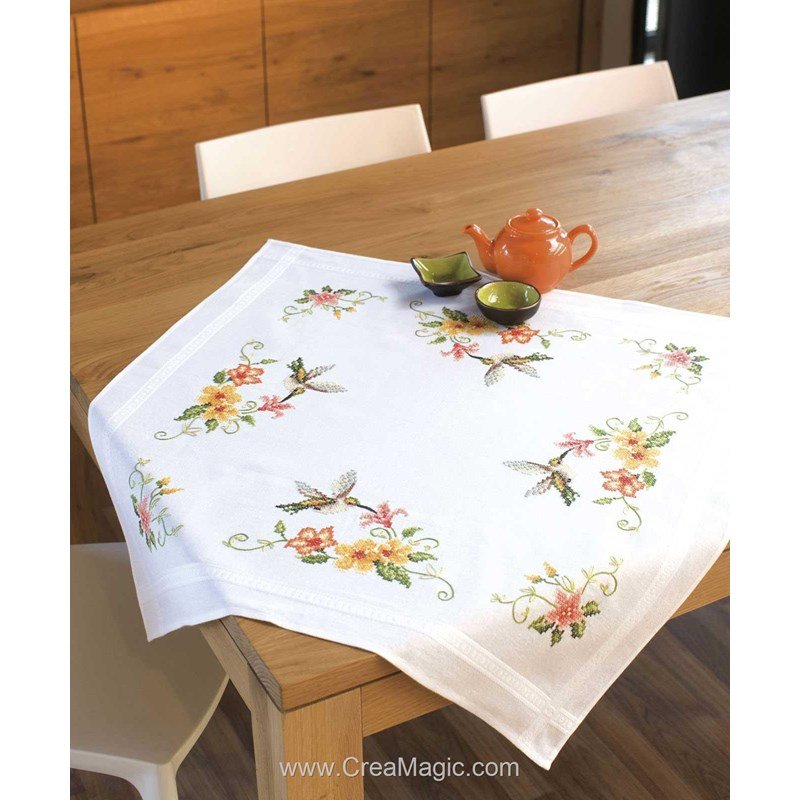 Dar Chama - Sous nappe large Voile brodé 12 serviette