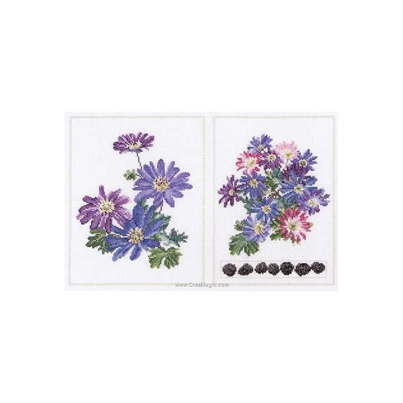 Kit Point De Croix Permin Anémone Bleue – 20x30cm, Motif à Compter, Médium