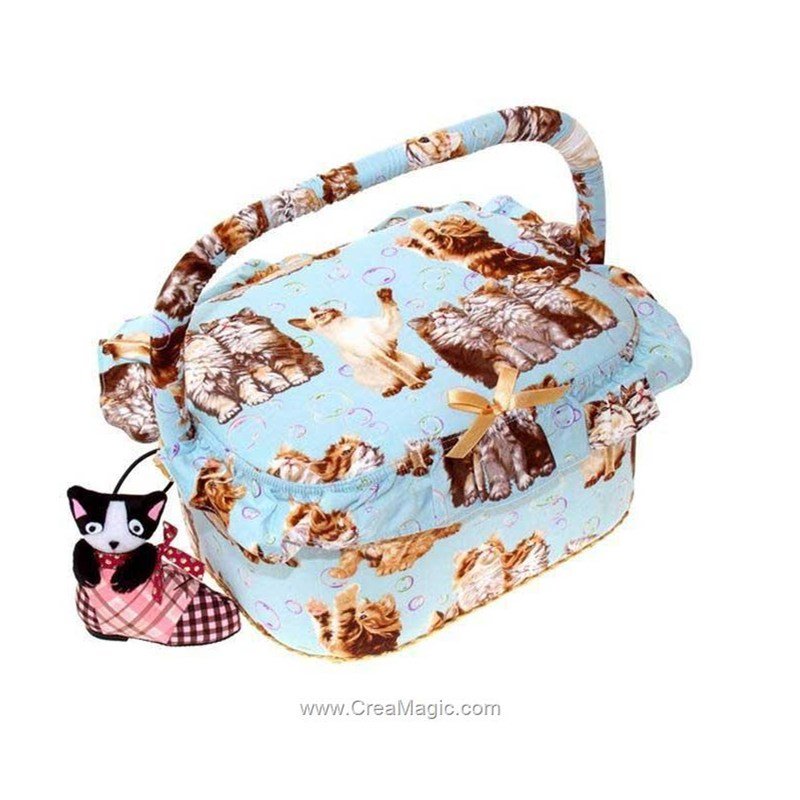 Boite a couture chat beige 25.5 x 18.5 x14.5
