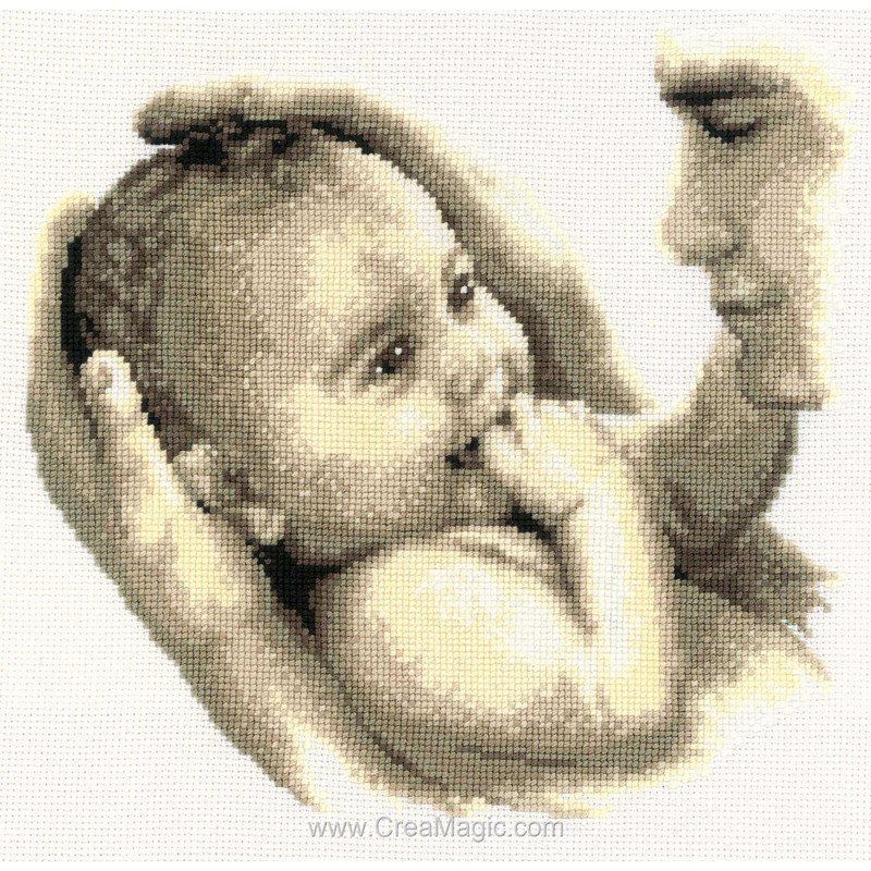 Broderie Vervaco Papa Et Son Bebe Ecrue 02