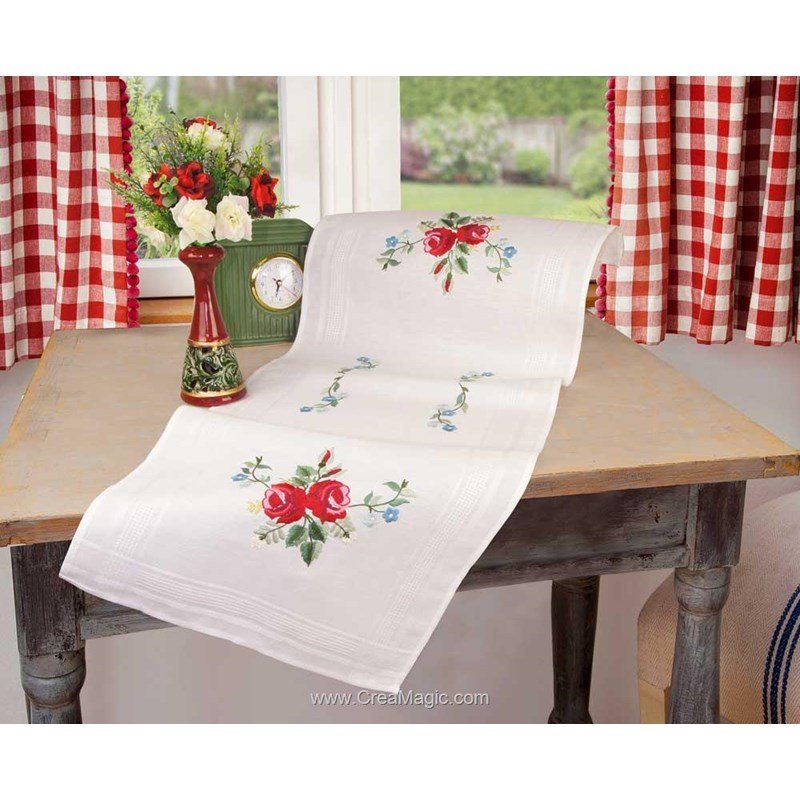 Chemin de table imprimé fleurs d'hibiscus