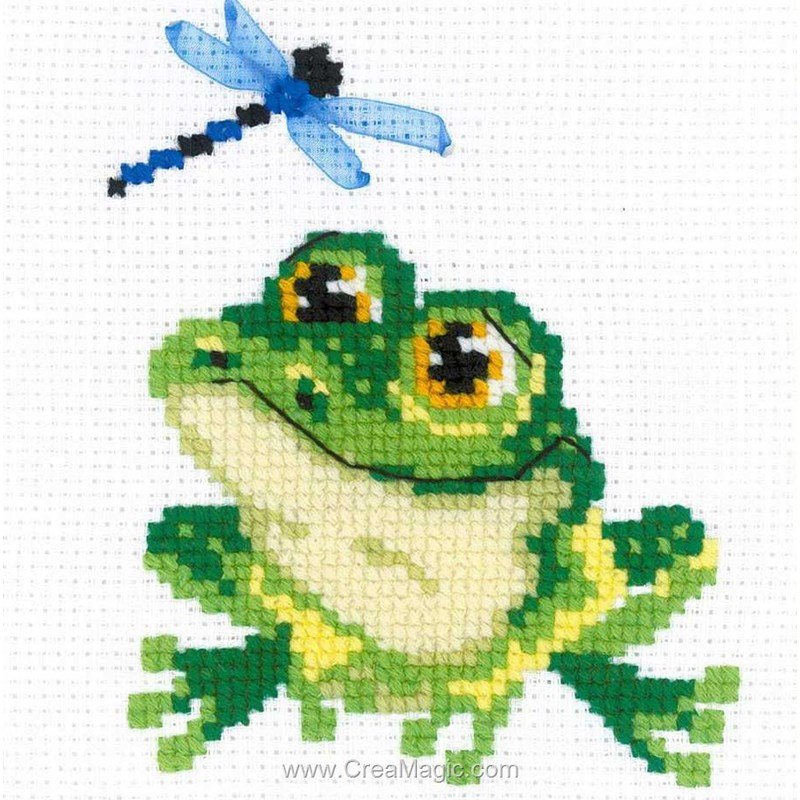 Kit Point De Croix Grenouille Avec Couronne – 13x13 Cm, Toile Imprimée, Fils DMC – Loisir Créatif, Déco Murale