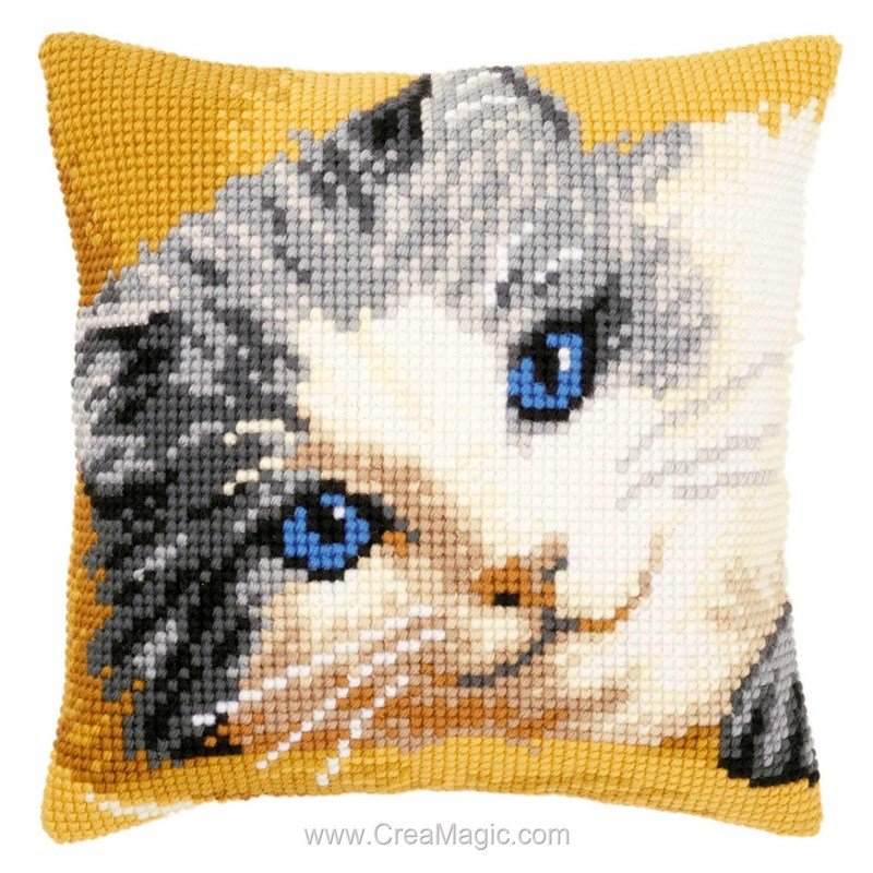 Kit Point De Croix Chat Sur Arbre - Coussin DIY 40x40cm, Loisir Créatif Décoratif