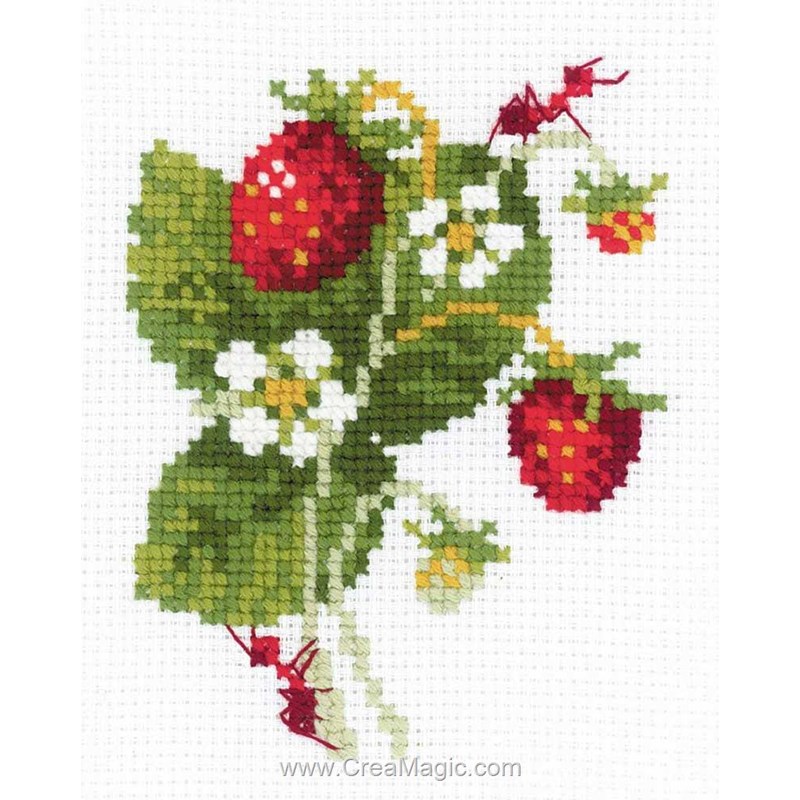 Kit broderie point de croix Fleur de fraise - Rico Design