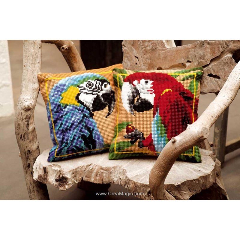 Kit Point De Croix Coussin Lion 45x45 Cm - Loisir Créatif Adulte - Toile Imprimée 11CT, Fils Inclus - Décoration Intérieure