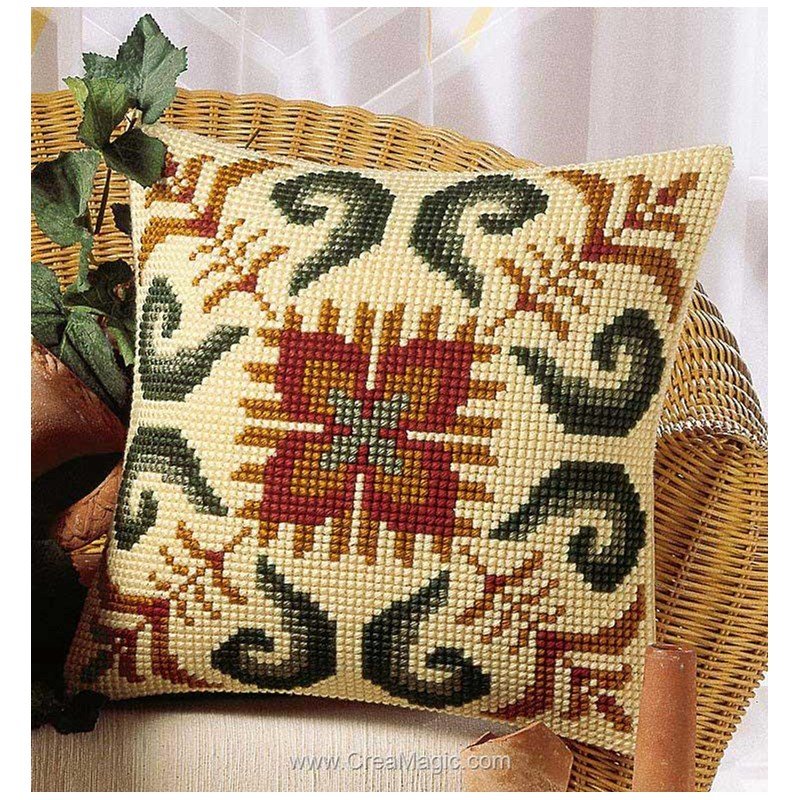 Coussin au point de croix Vervaco géométrie vert