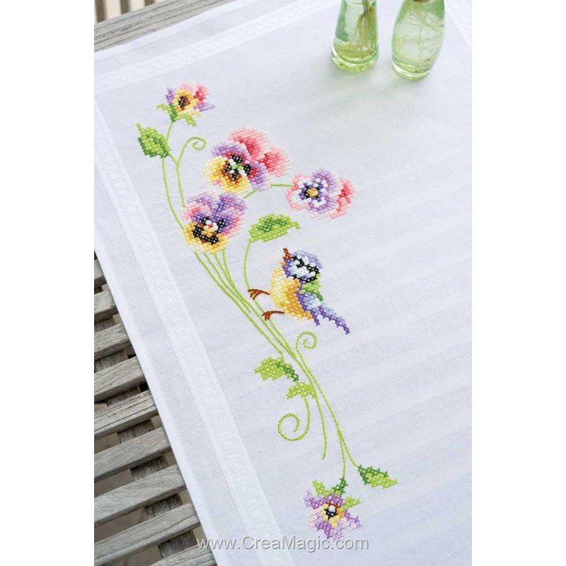 Kit Point De Croix Pré-imprimé Chemin De Table LAVANDE - Broderie Complète Adulte, Décor Maison DIY 40x100 Cm
