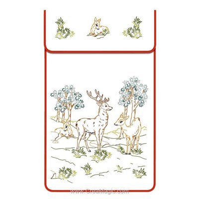 Cache torchon Les cerfs sur toile coton blanc à broder en broderie traditionnelle - Luc Création