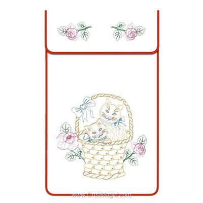 Cache torchon Les chats sur toile coton ecru à broder en broderie traditionnelle - Luc Création