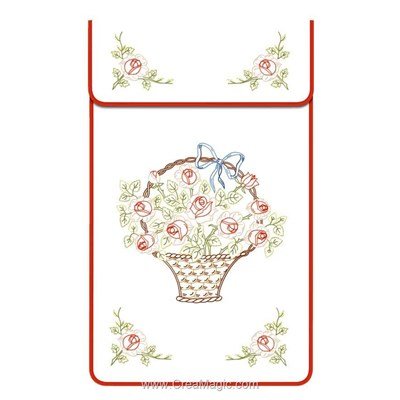 Cache torchon Panier de rose sur toile coton blanc à broder en broderie traditionnelle - Luc Création