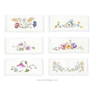 Assortiment de 6 pochettes serviette Fleurs printannières à broder en broderie traditionnelle - Avila