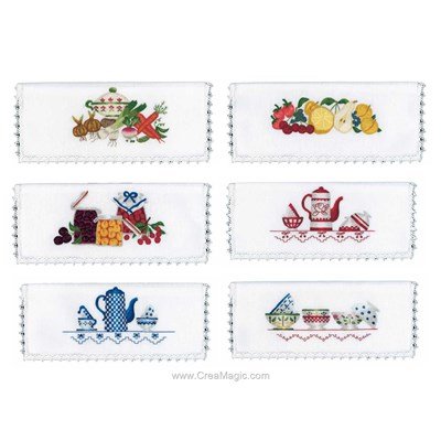 Assortiment de 6 pochettes serviette La cuisine - Cécile Vessière à broder en broderie traditionnelle - Avila