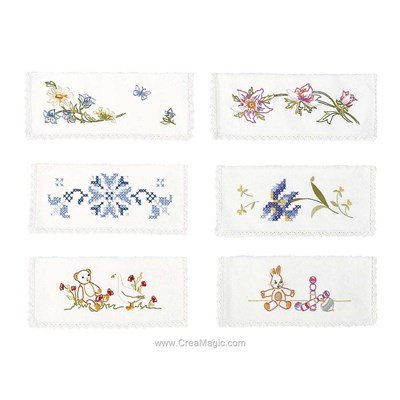 Assortiment de 6 pochettes serviette Le jardin à broder en broderie traditionnelle - Avila