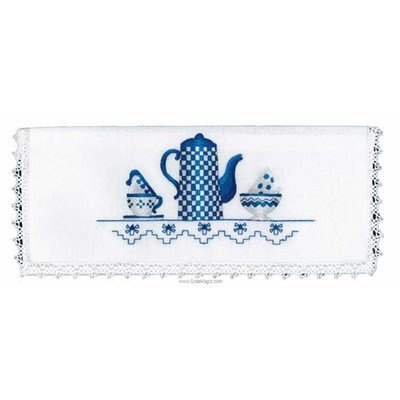 Kit Pochette serviette Cafetière bleue à broder en broderie traditionnelle - Avila
