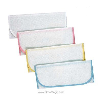 Lot de 12 pochettes serviettes 3 Blanc - 3 Jaune - 3 Bleu - 3 Rose à broder au point de croix - Luc Création