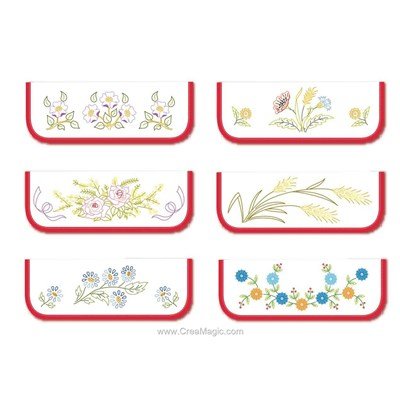 Lot de 6 Pochettes Serviettes Fleurs A à broder en broderie traditionnelle - Luc Création