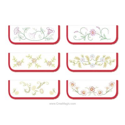 Lot de 6 Pochettes Serviettes Fleurs B à broder en broderie traditionnelle - Luc Création